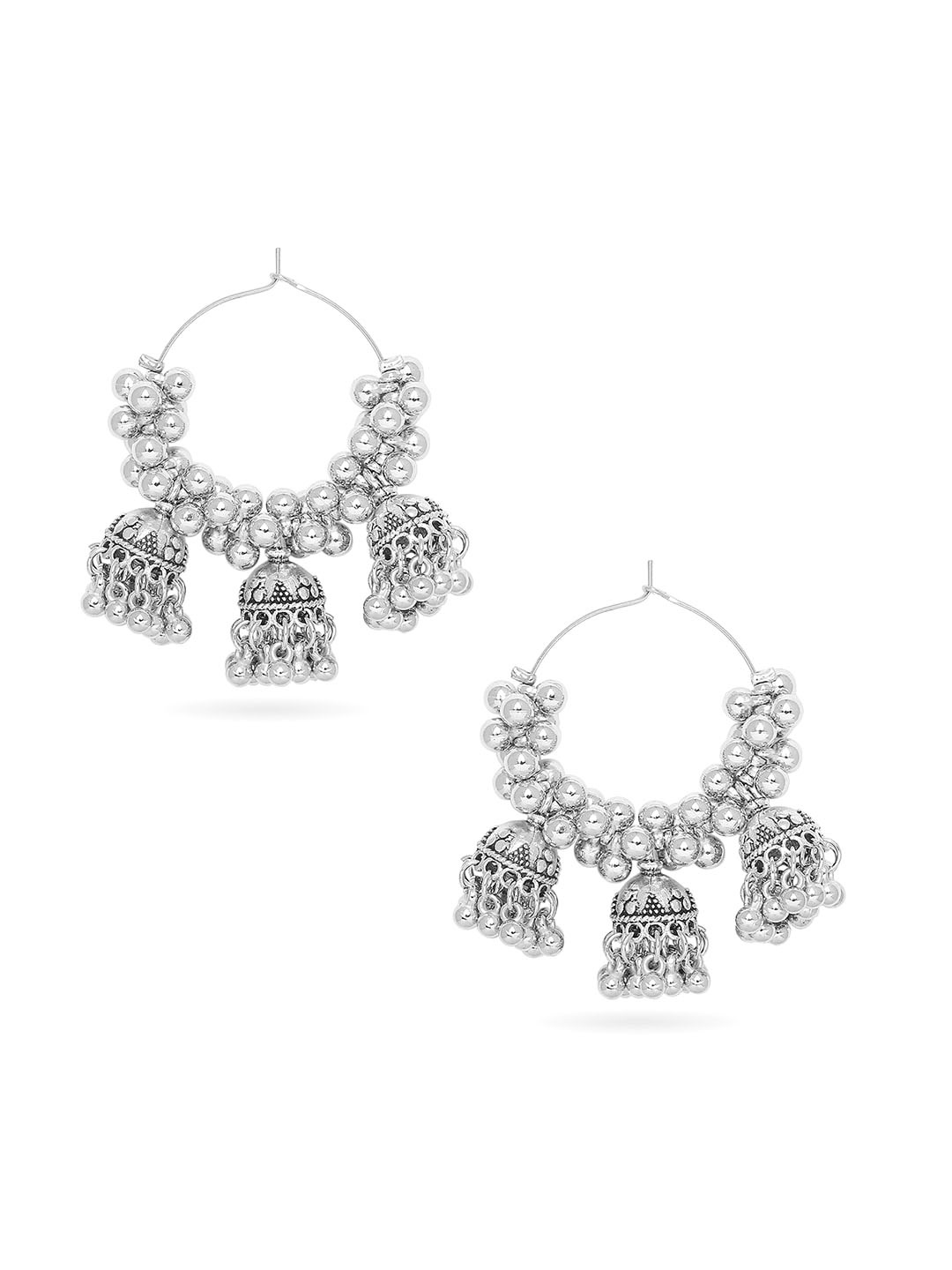 

SATCHEL Women Silver-Toned Metal Silver Triple Dangler Jhumkas