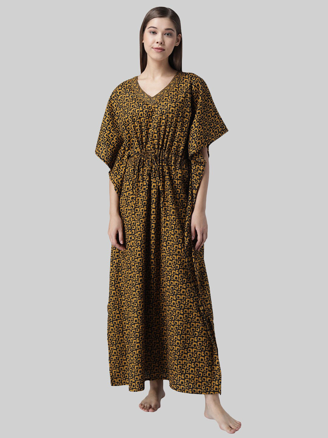 

Shararat Mustard Printed Maxi Nightdress