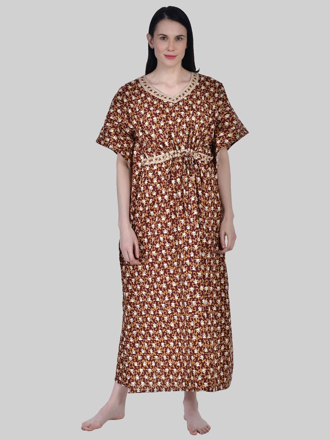 

Shararat Brown Printed Kaftan Nightdress