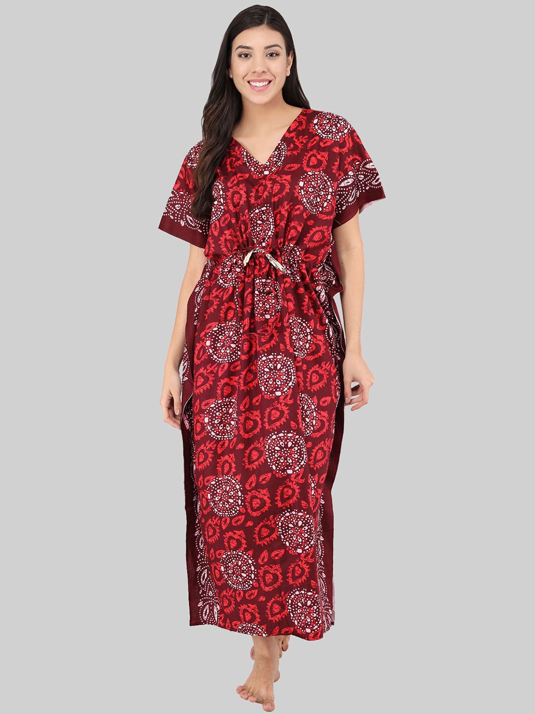 

Shararat Red Printed Maxi Nightdress