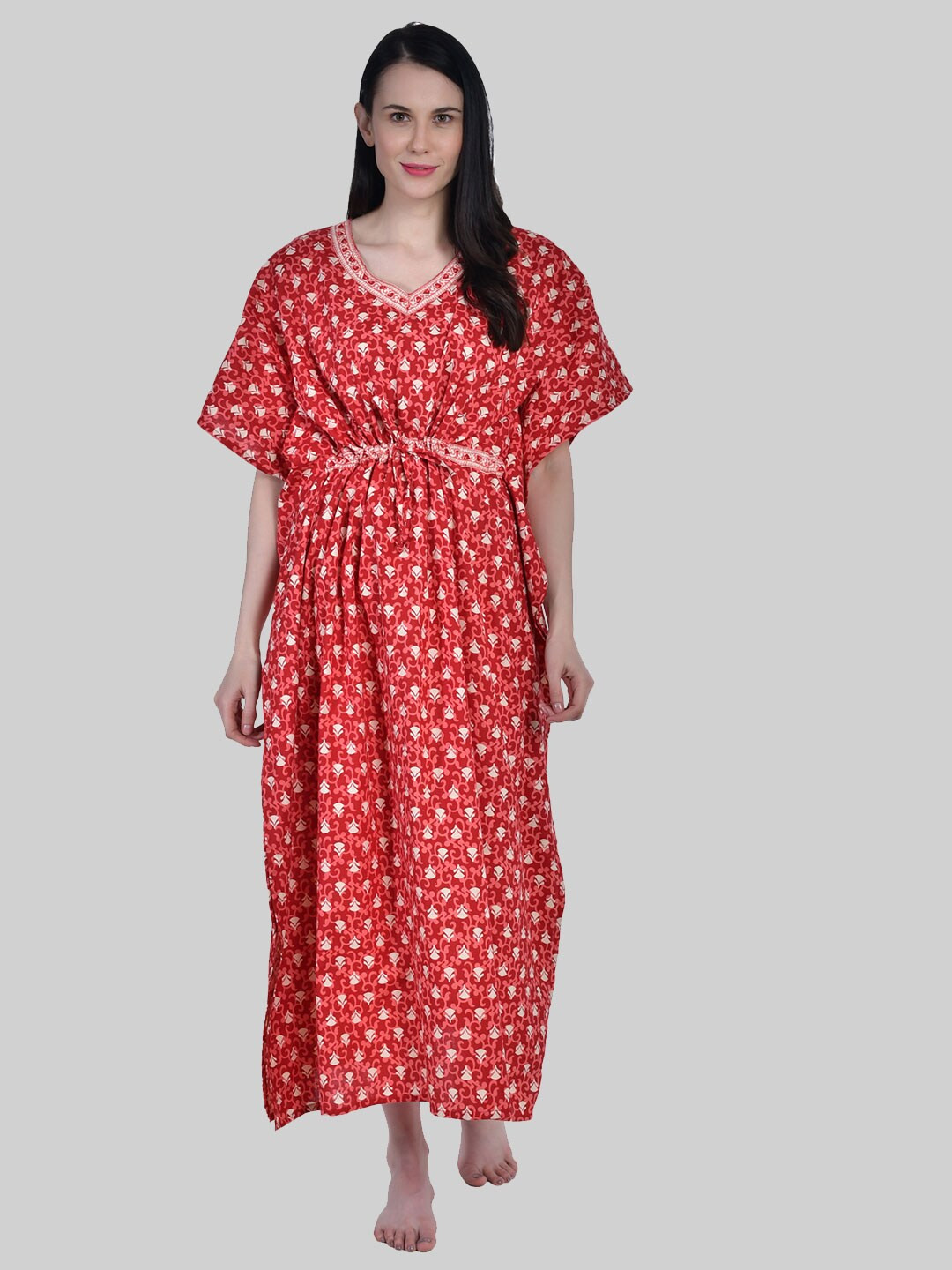 

Shararat Red Printed Maxi Nightdress
