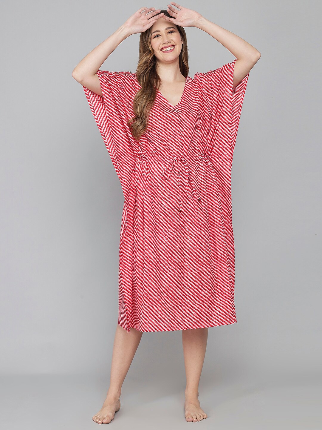 

Shararat Women Red & White Printed Pure Cotton Kaftan Nightdress