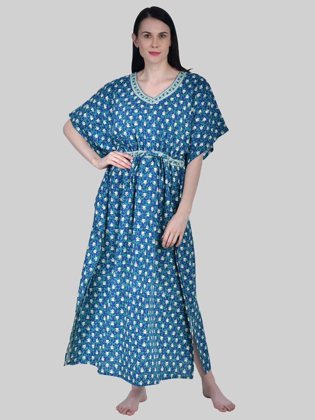 

Shararat Blue Printed Maxi Nightdress