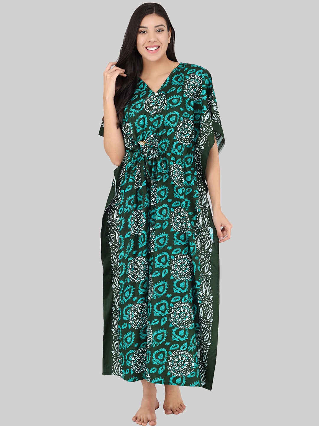 

Shararat Green Printed Maxi Nightdress