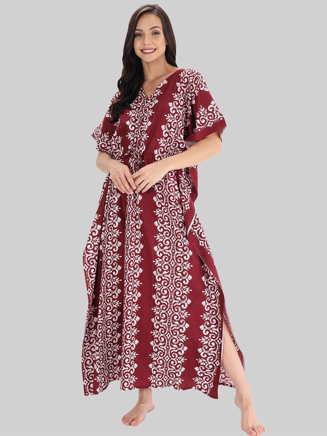 

Shararat Women's Cotton Kaftan Nighty/Night Dress/Night Gown - Free Size (Brown)