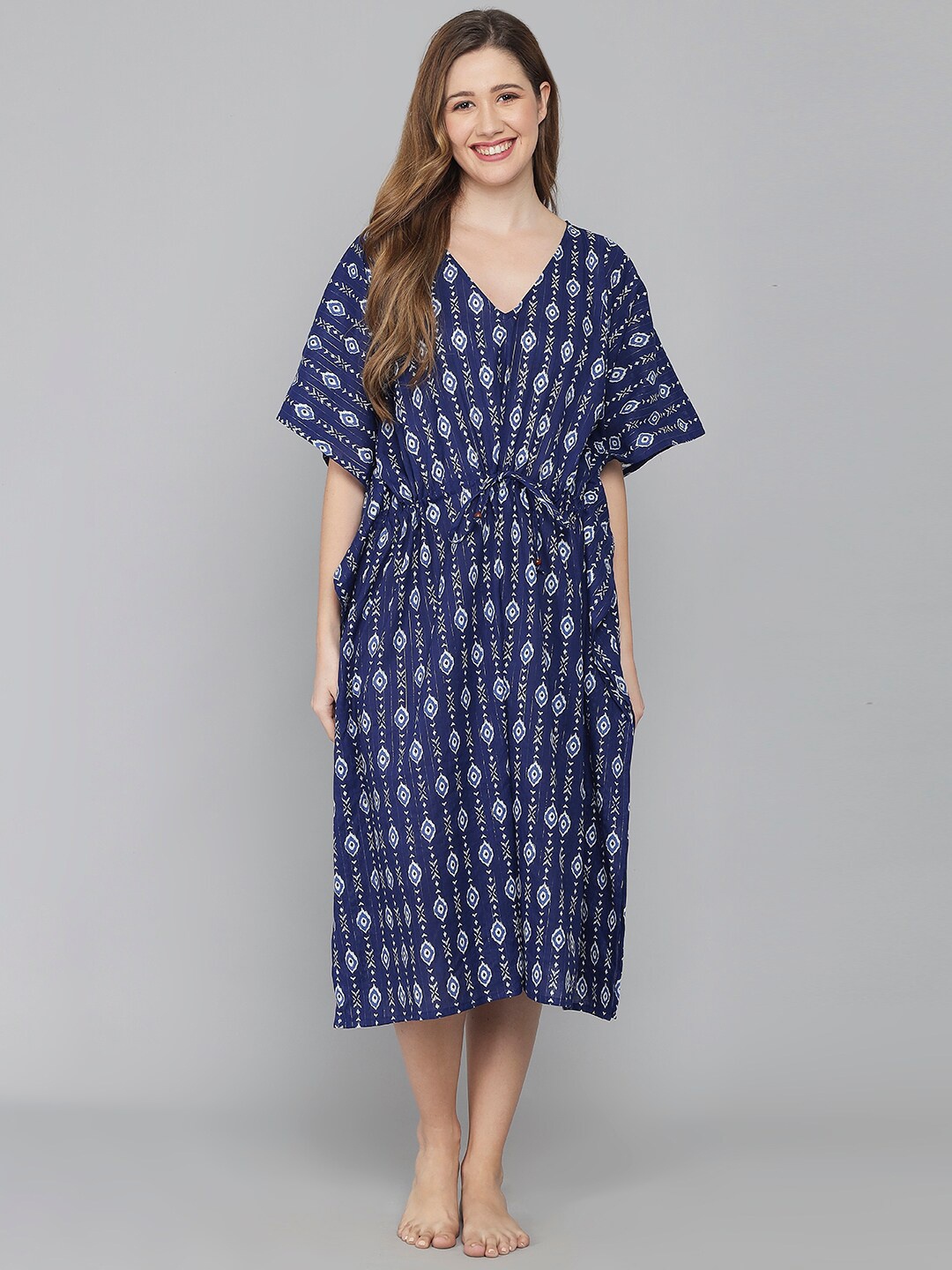 

Shararat Blue Printed Kaftan Nightdress