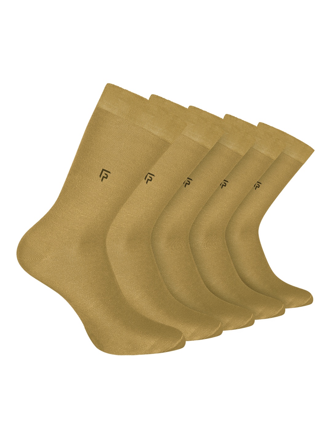 

FOOTPRINT Men 5 Pairs Anti Odour Organic Cotton Calf-Length Solid Bamboo Formal Socks, Khaki
