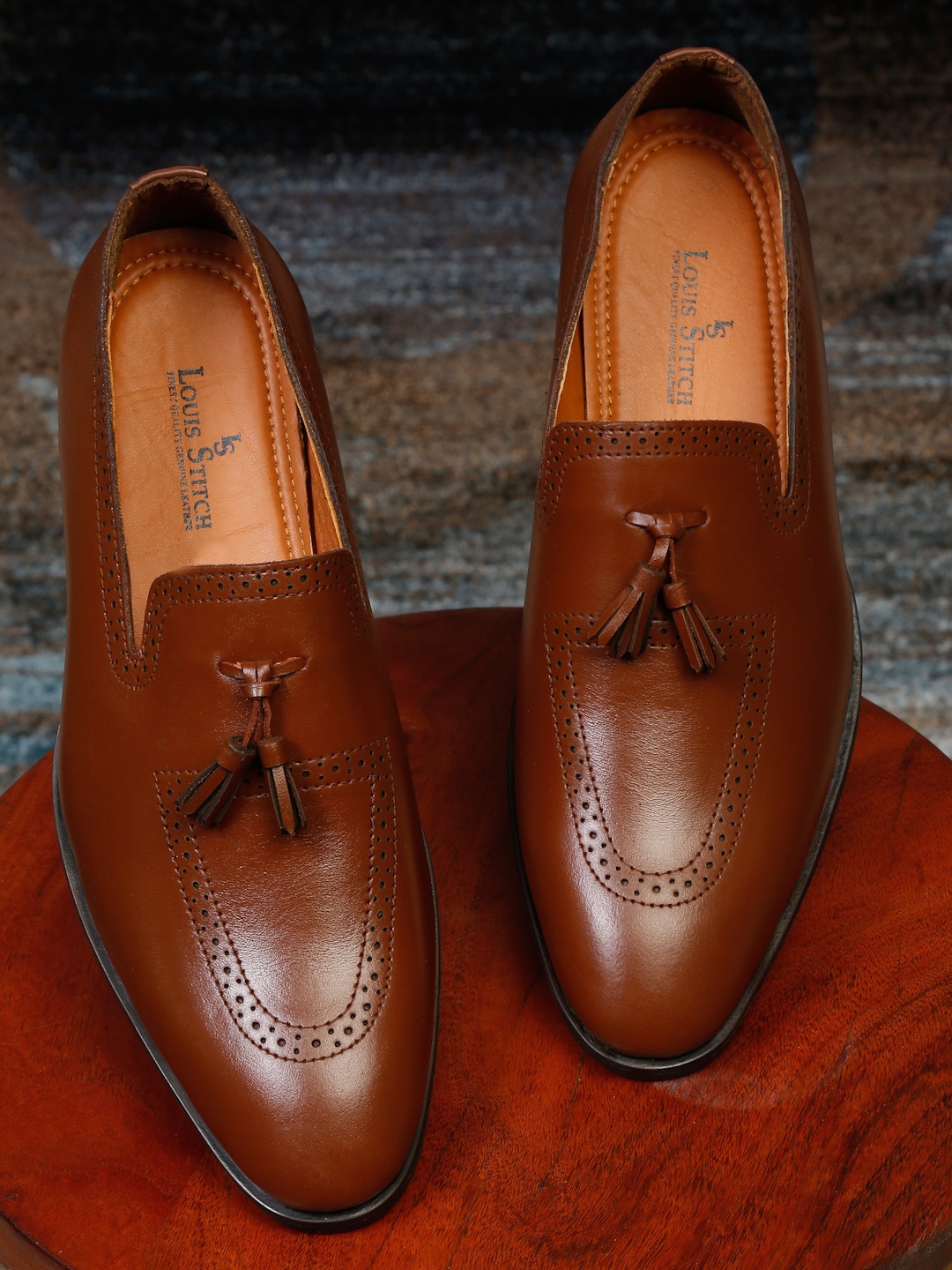 

LOUIS STITCH Men Tan Solid Leather Formal Loafers