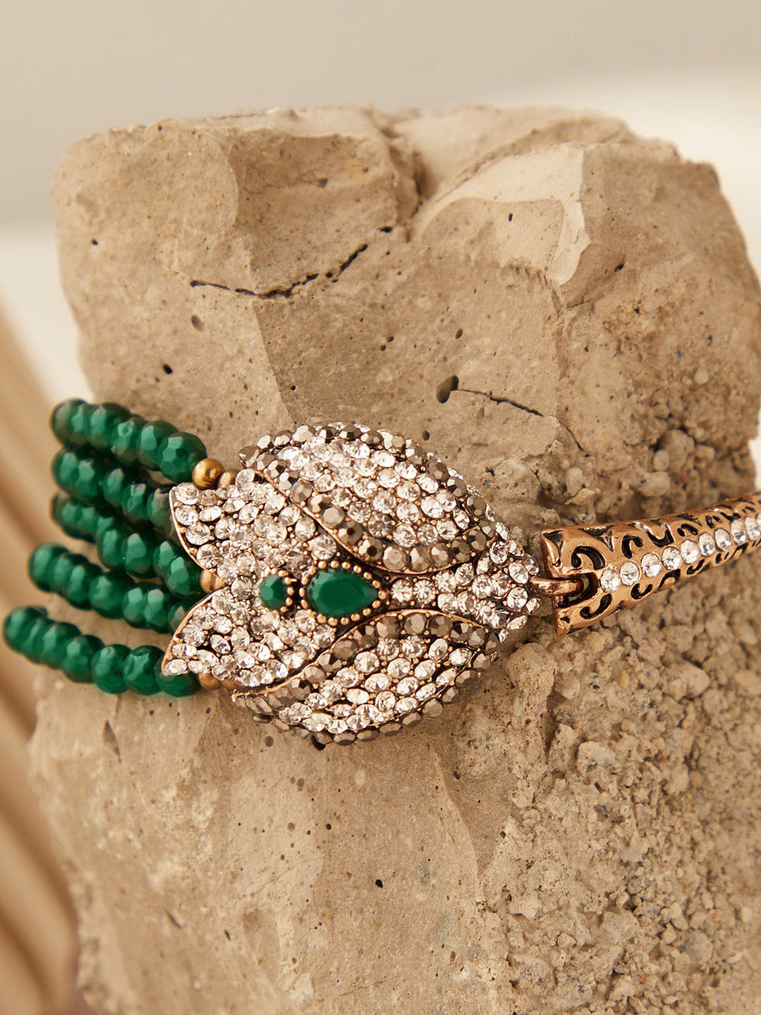 

SOHI Women Gold-Toned & Green Gold-Plated Cuff Bracelet