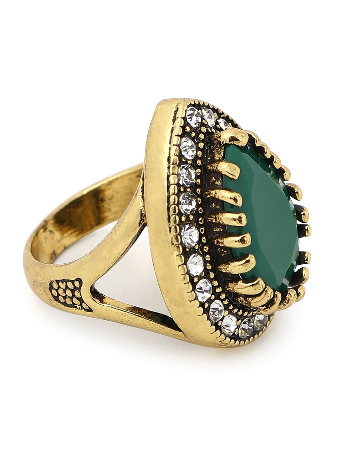 

SOHI Gold-Plated & Green Stone-Studded Finger Ring