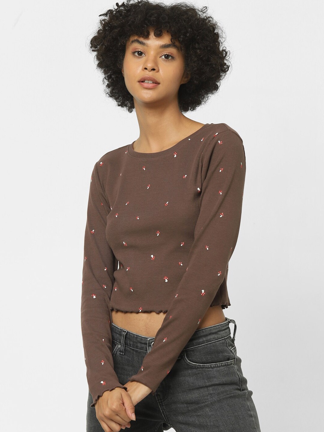 

ONLY Brown Mushroom Printed Crop Top