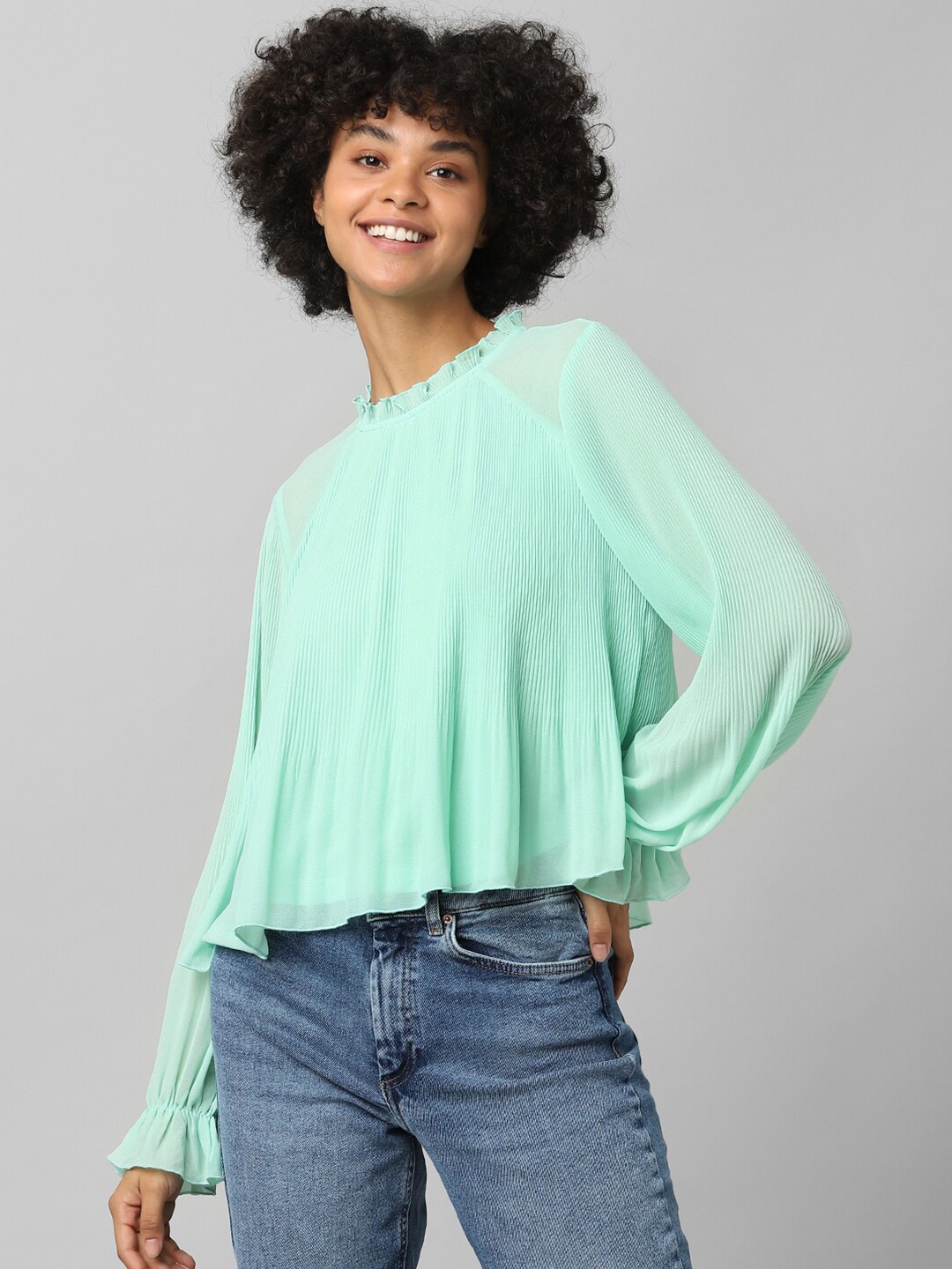 

ONLY Women Green Solid A-Line Top