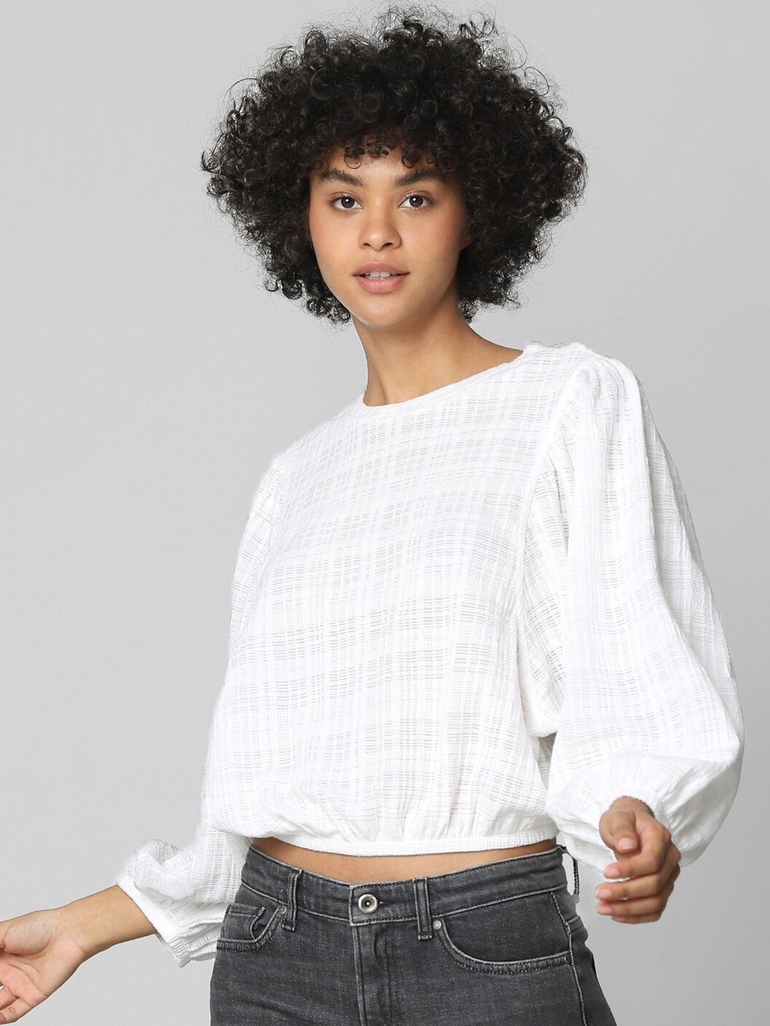 

ONLY White Self Design Crop Top
