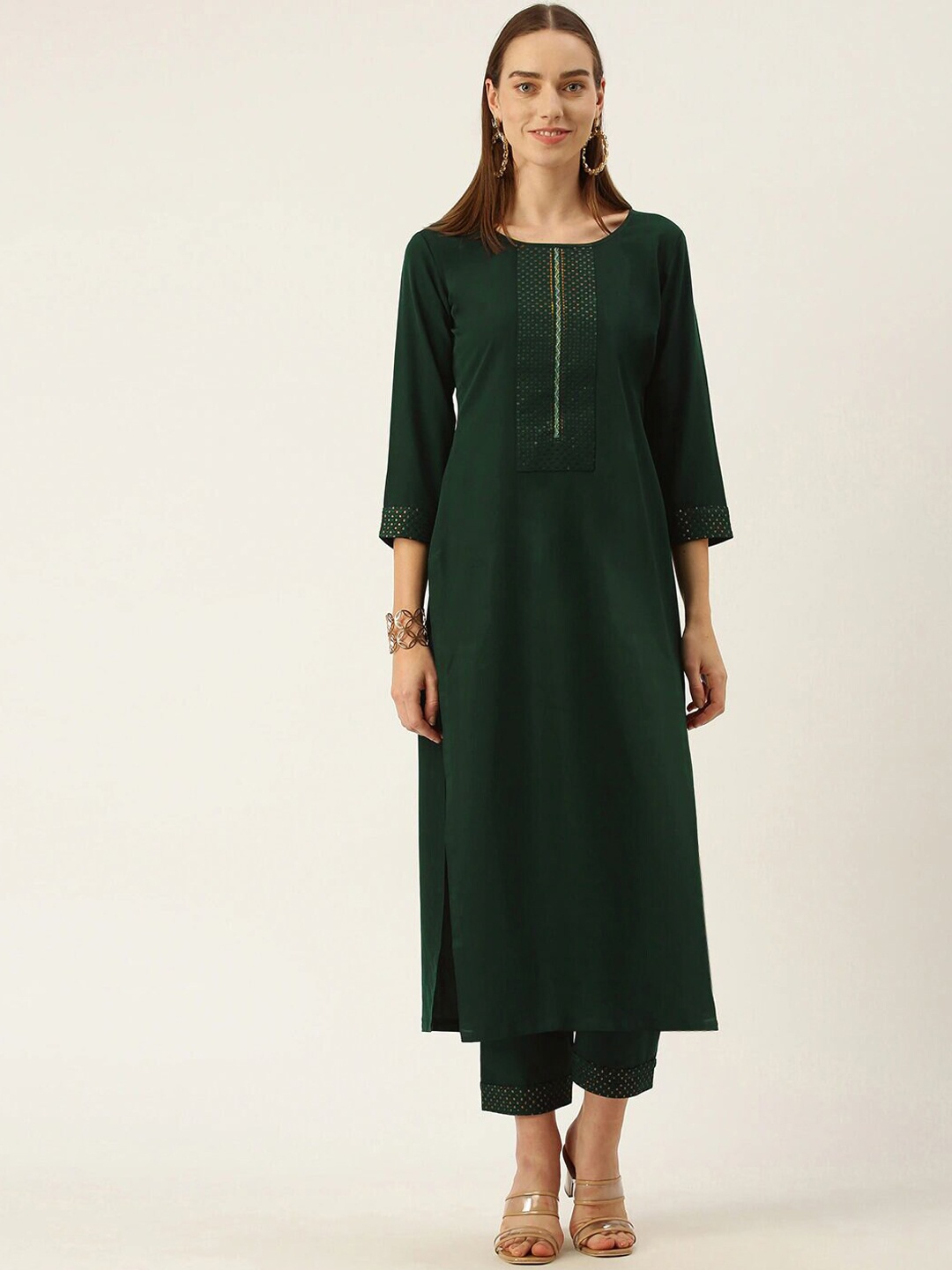 

SheWill Women Green Sequinned Kurta with Trousers