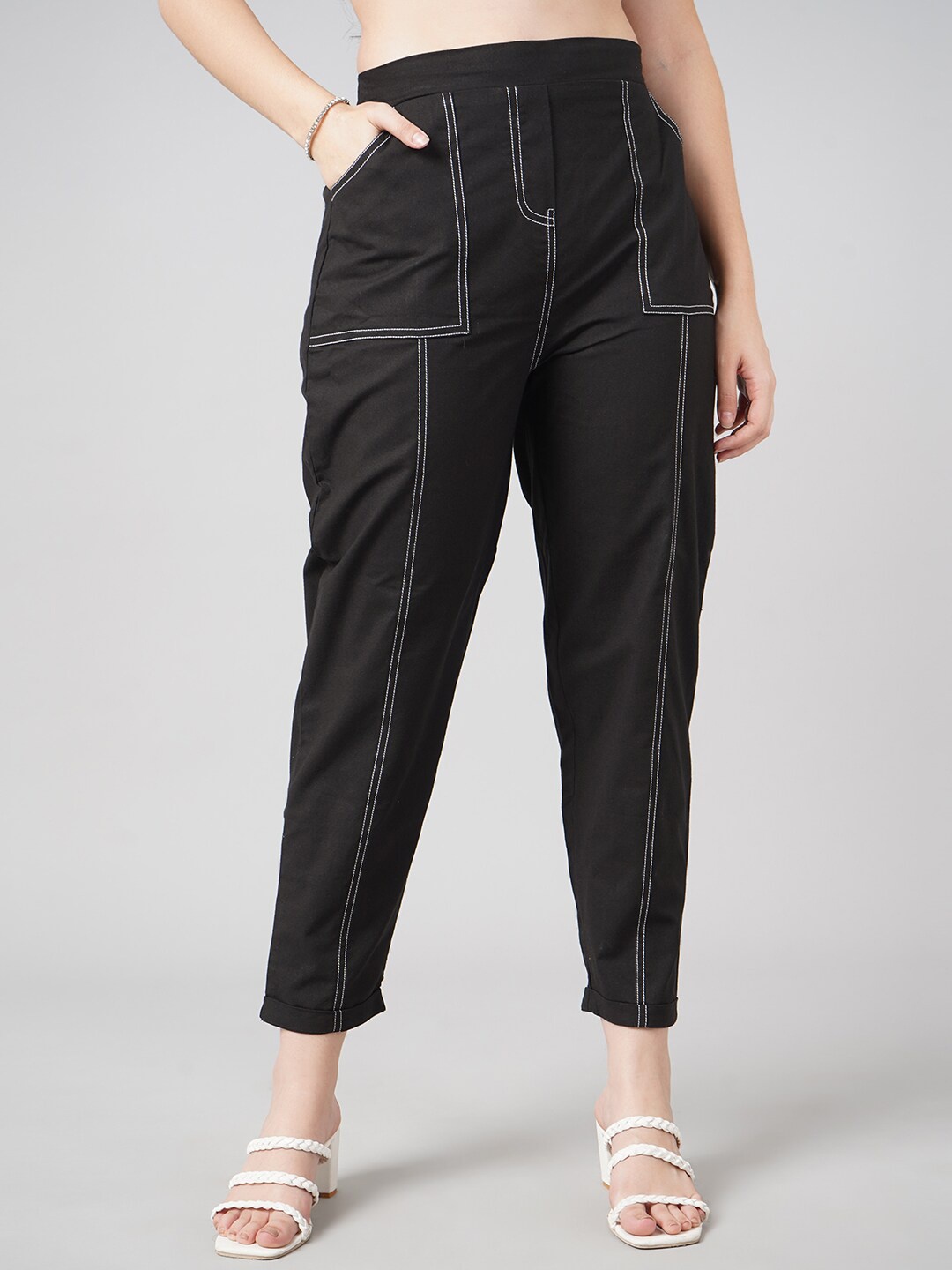 

DressBerry Women Black High-Rise Trousers