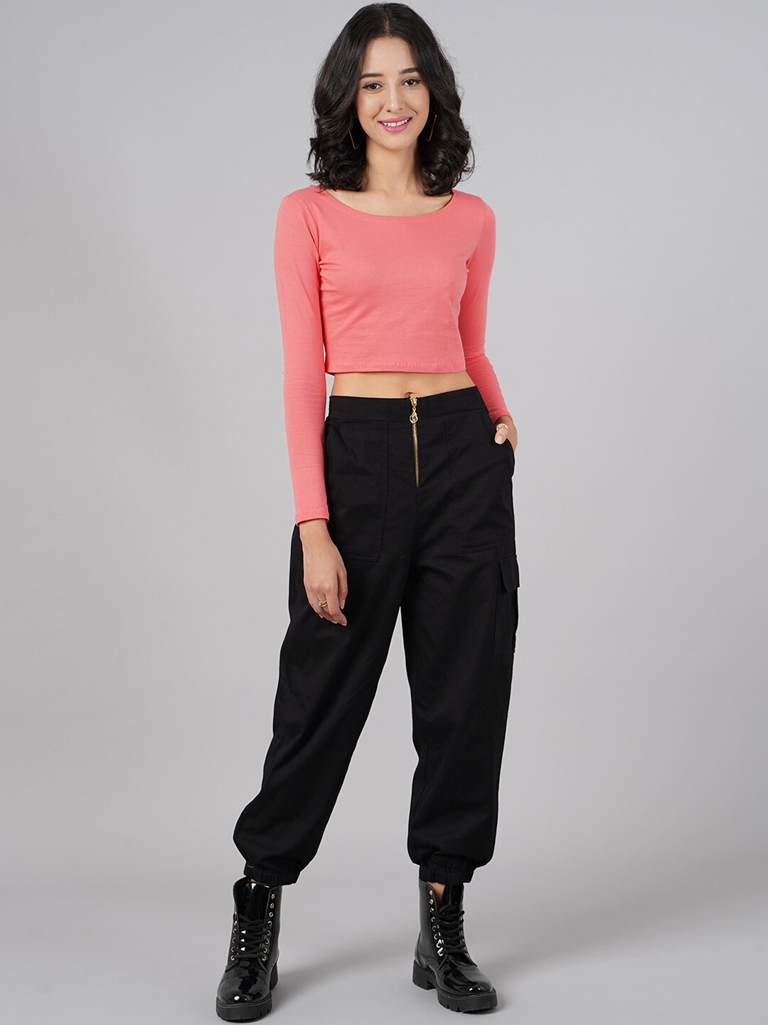

DressBerry Women Black High-Rise Joggers Trousers