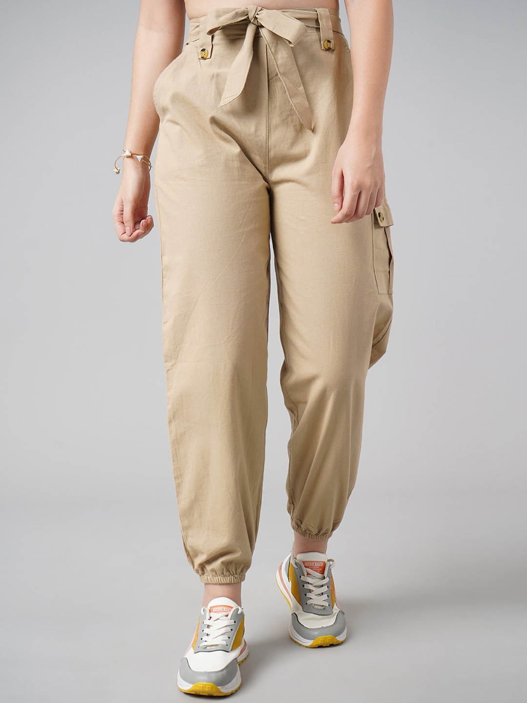 

DressBerry Women Beige High-Rise Joggers Trousers