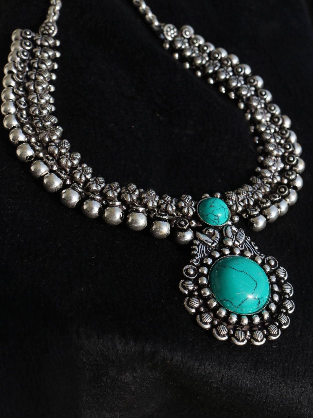 

PANASH Oxidised German Silver-Plated Stone-Studded Princess Necklace