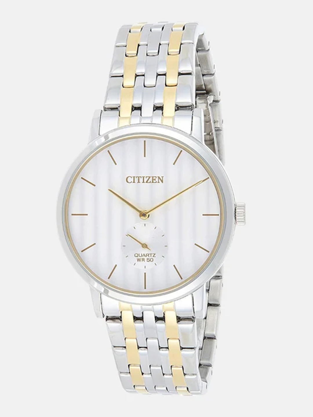 

Citizen Men White Patterned Dial & Silver Toned Stainless Steel Bracelet Style Straps Analogue Watch