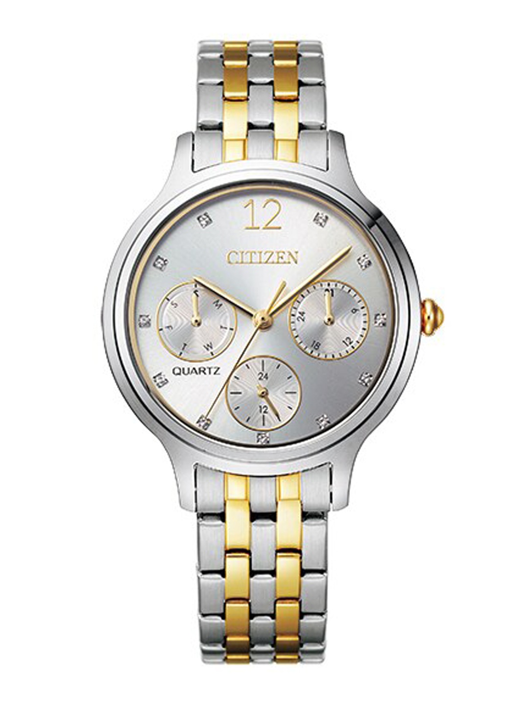 

Citizen Women White Embellished Dial & Silver Toned Stainless Steel Bracelet Style Straps Analogue Watch