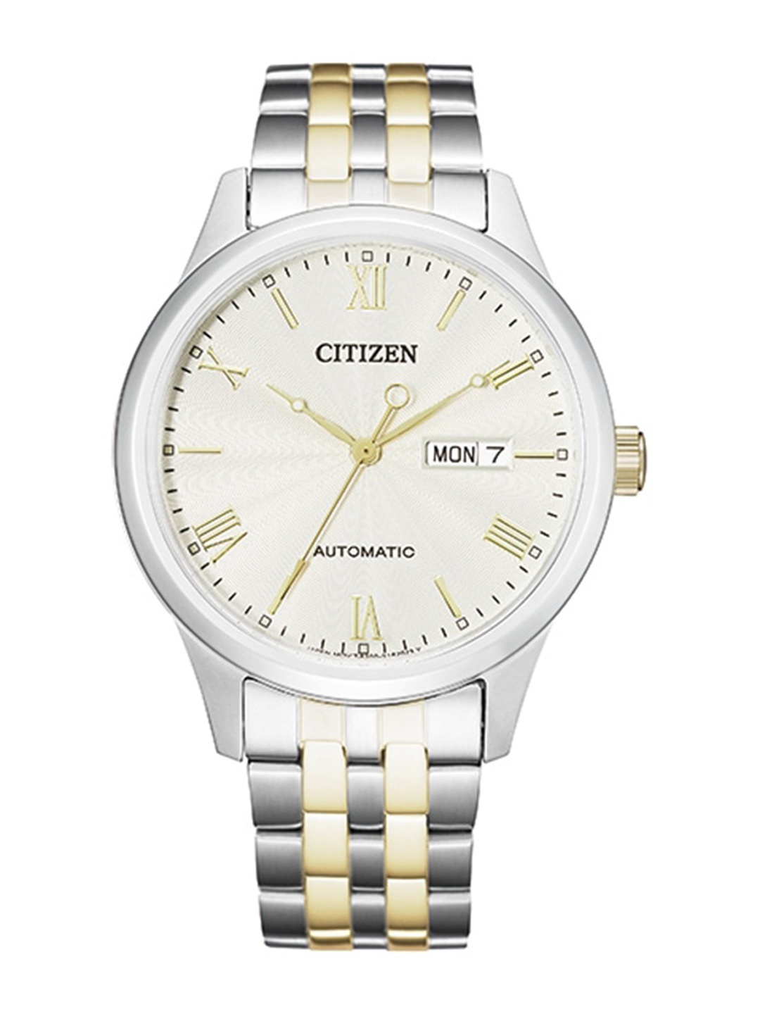 

Citizen Men White Patterned Dial & Silver Toned Stainless Steel Bracelet Style Straps Analogue Automatic Watch