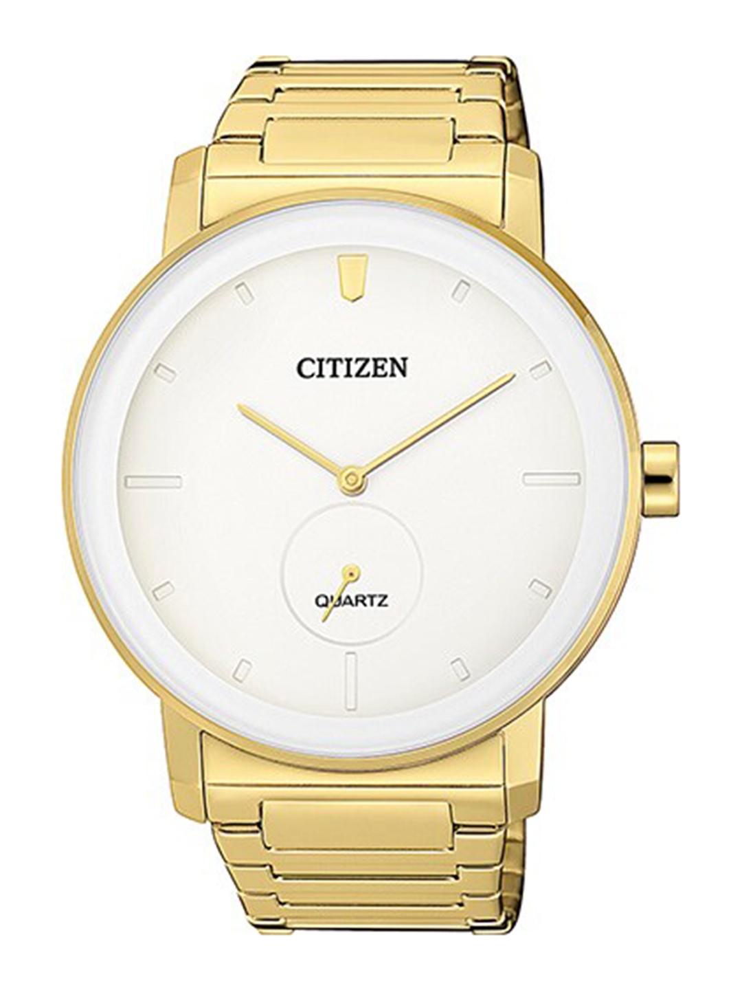 

Citizen Men White Patterned Dial & Gold Toned Stainless Steel Bracelet Style Straps Analogue Watch