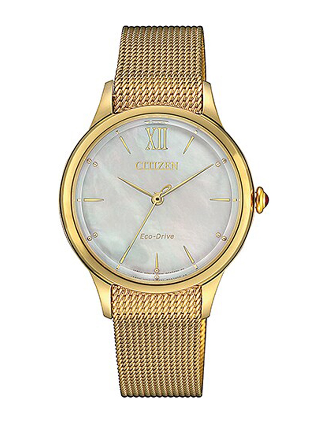 

Citizen Women Multicoloured Embellished Dial & Gold Toned Stainless Steel Bracelet Style Straps Analogue Watch, Grey