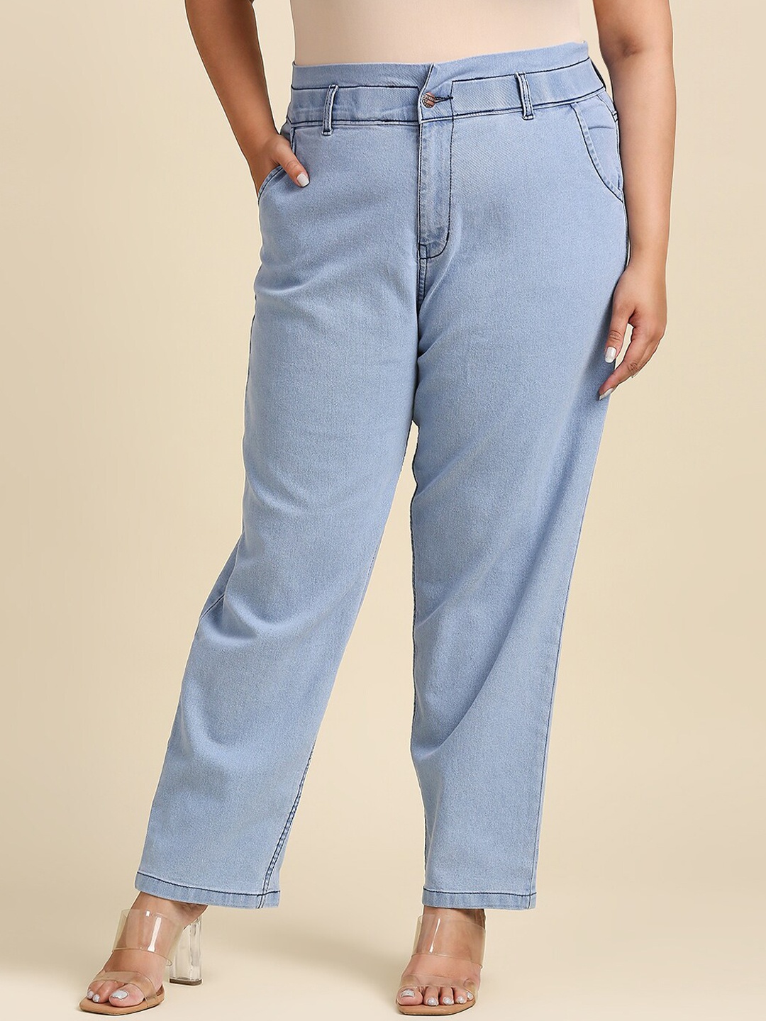 

Freeform by High Star Women Plus Size Blue High-Rise Stretchable Mom Fit Jeans