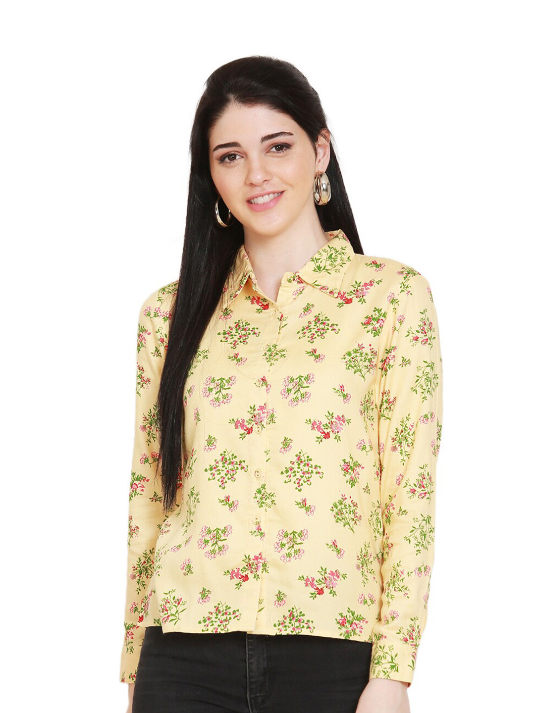 

BLUE CHIC Women Yellow Relaxed Floral Printed Casual Shirt