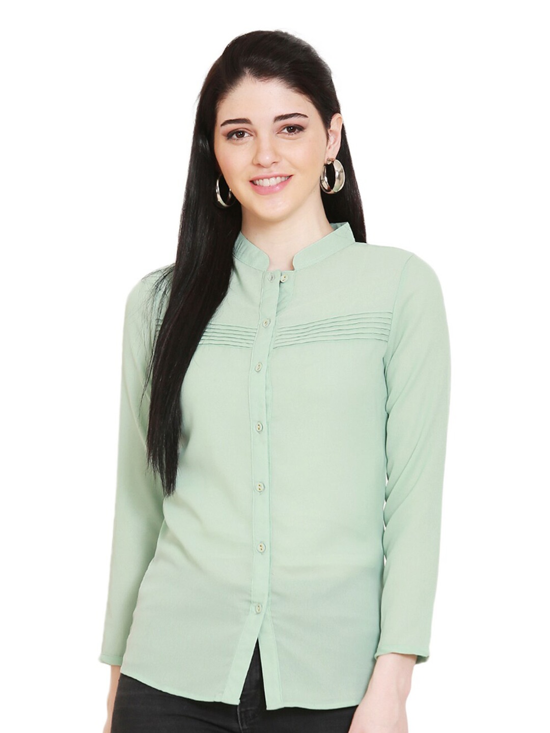 

BLUE CHIC Women Sea Green Solid Relaxed Casual Shirt