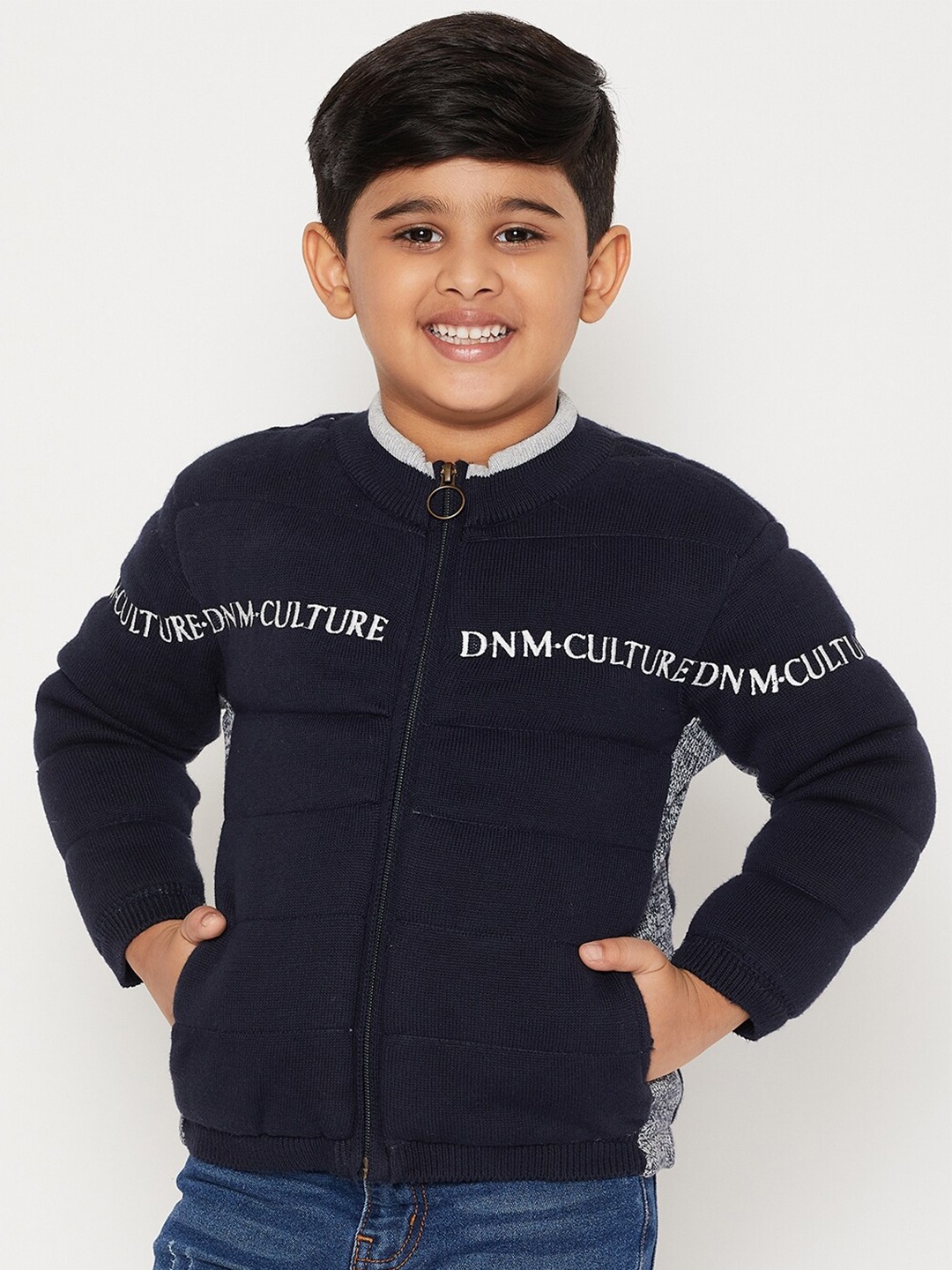 

JWAAQ Boys Navy Blue & White Typography Printed Pullover