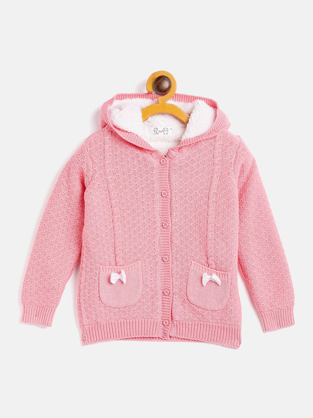 

JWAAQ Kids-Girls Pink Hooded Front Open Winter Sweater