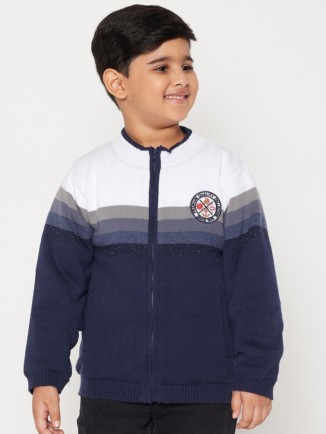 

JWAAQ Boys White & Grey Colourblocked Striped Pullover