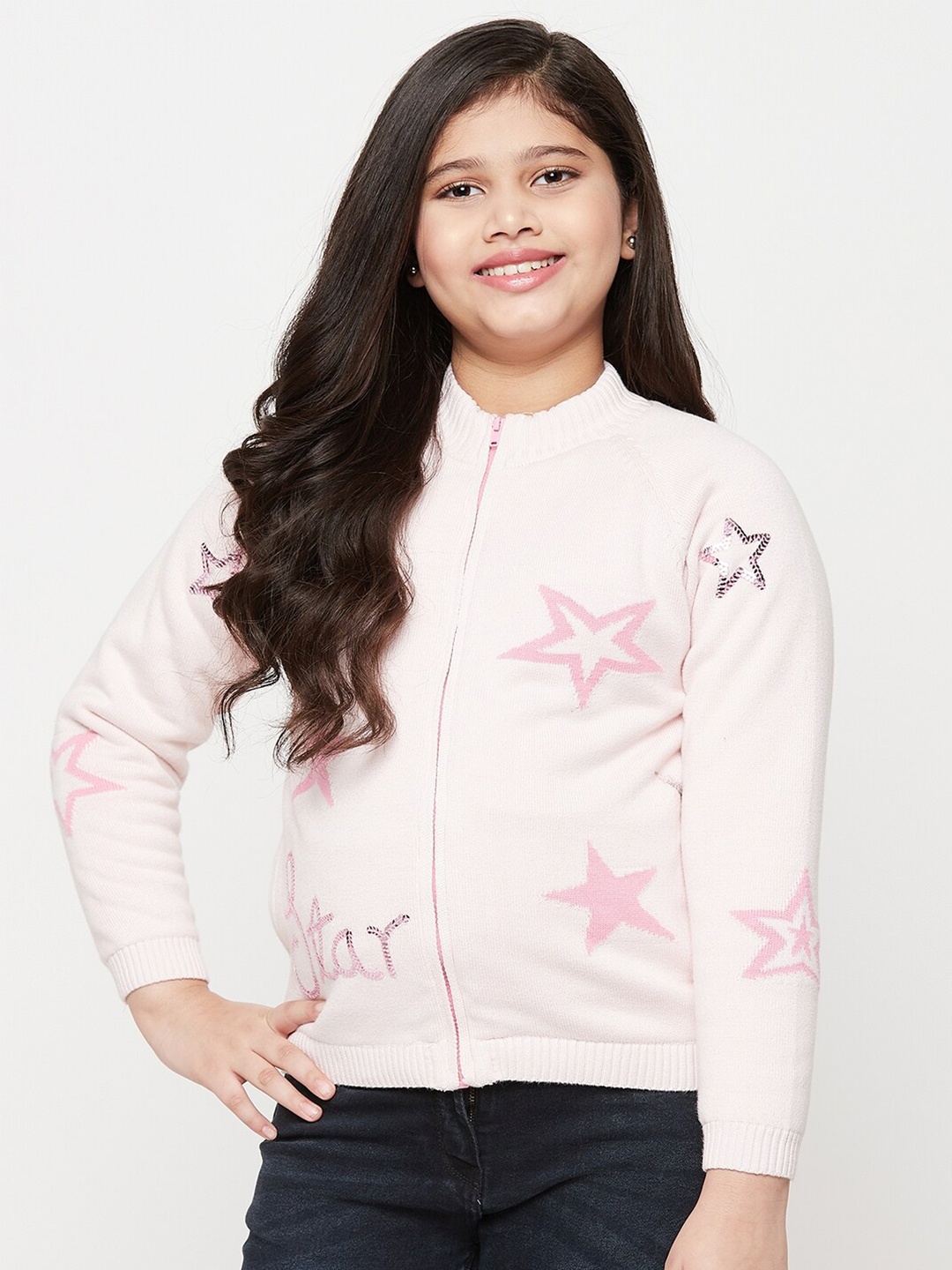 

JWAAQ Girls Pink Printed Pure Cotton Pullover