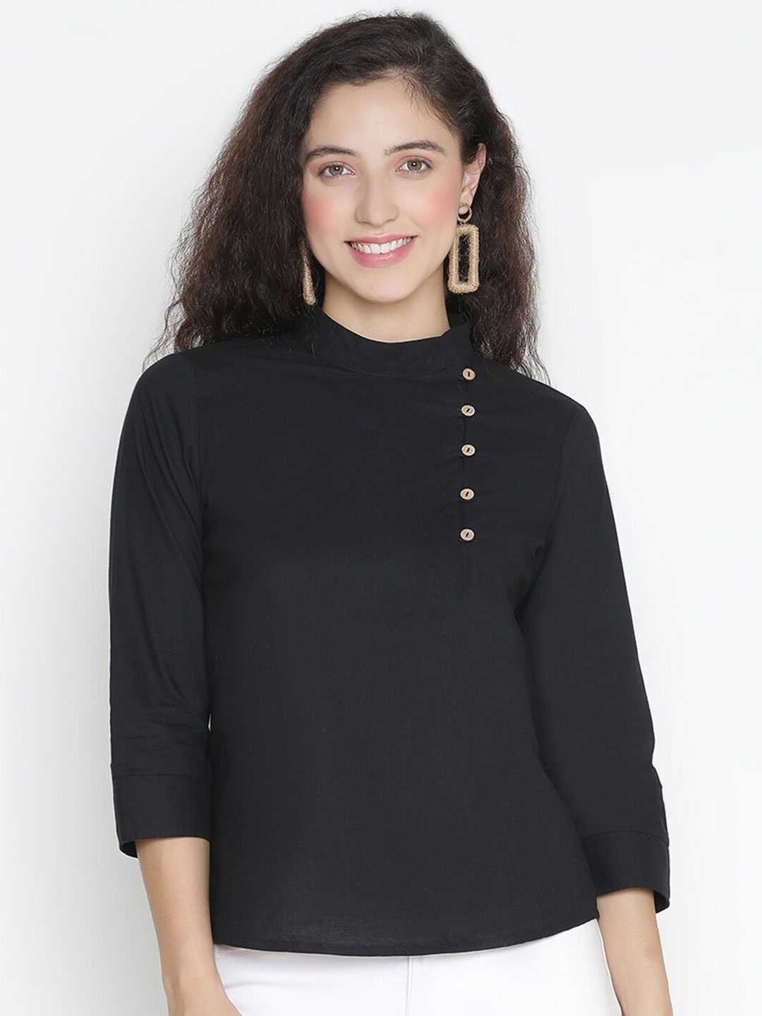 

DRAAX Fashions Black High Neck Kurta style Top