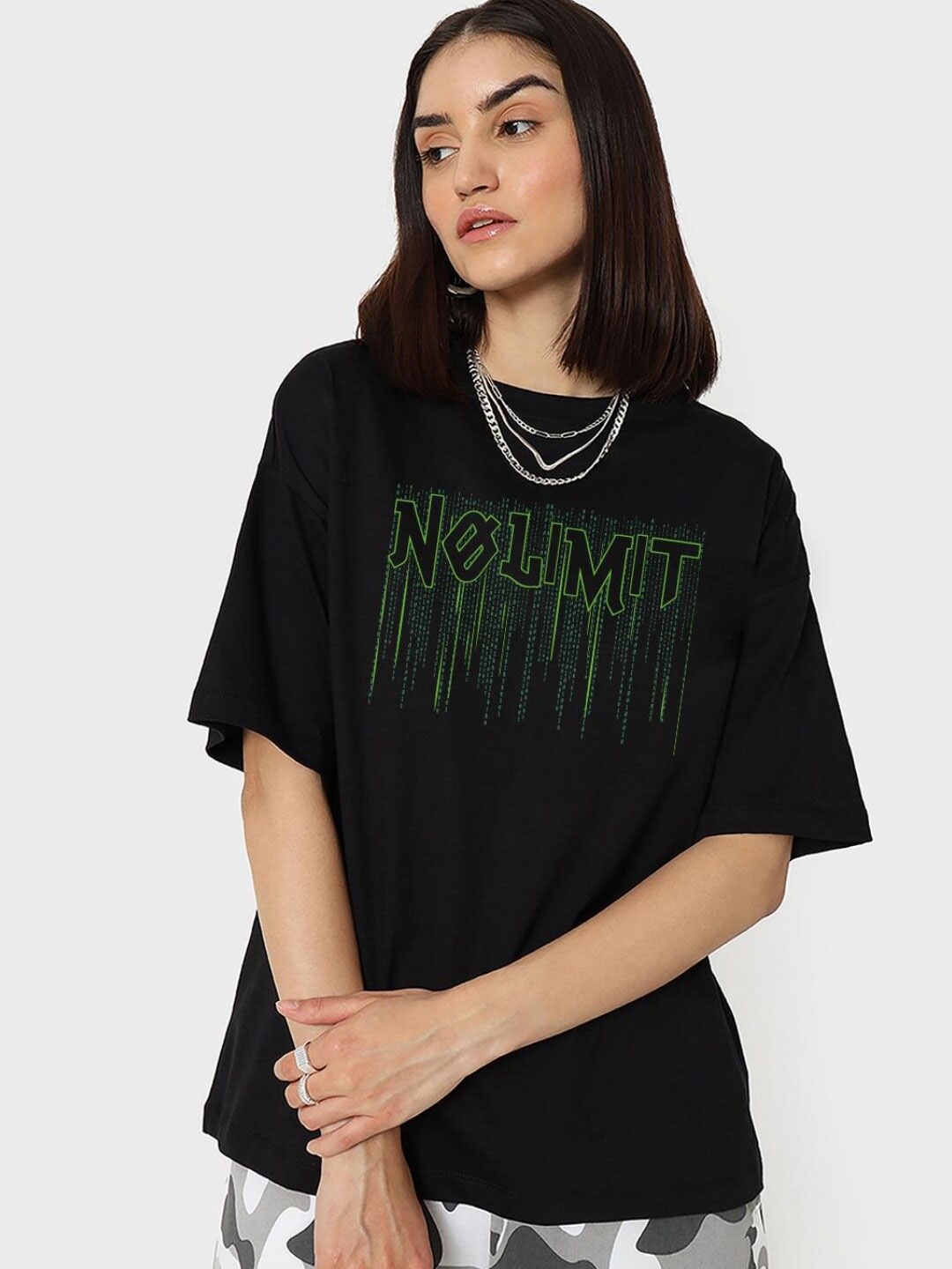 

Bewakoof Women No Limit Typography Oversized T-shirt, Black