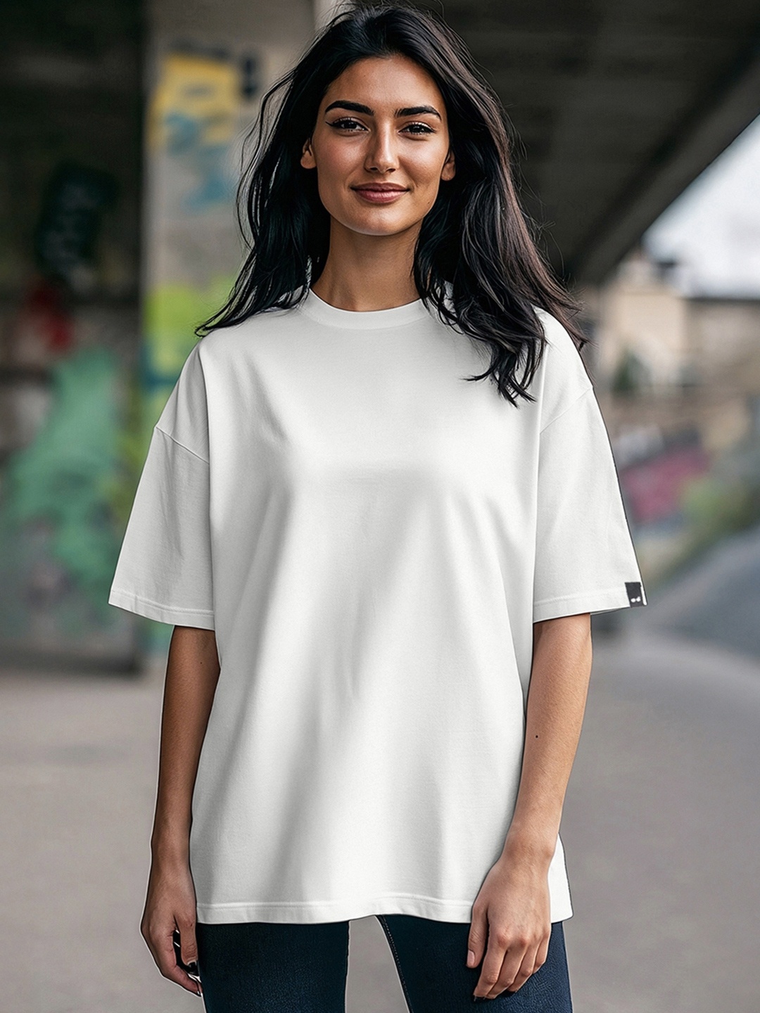 

Bewakoof Women Off White Drop-Shoulder Sleeves Oversized T-shirt