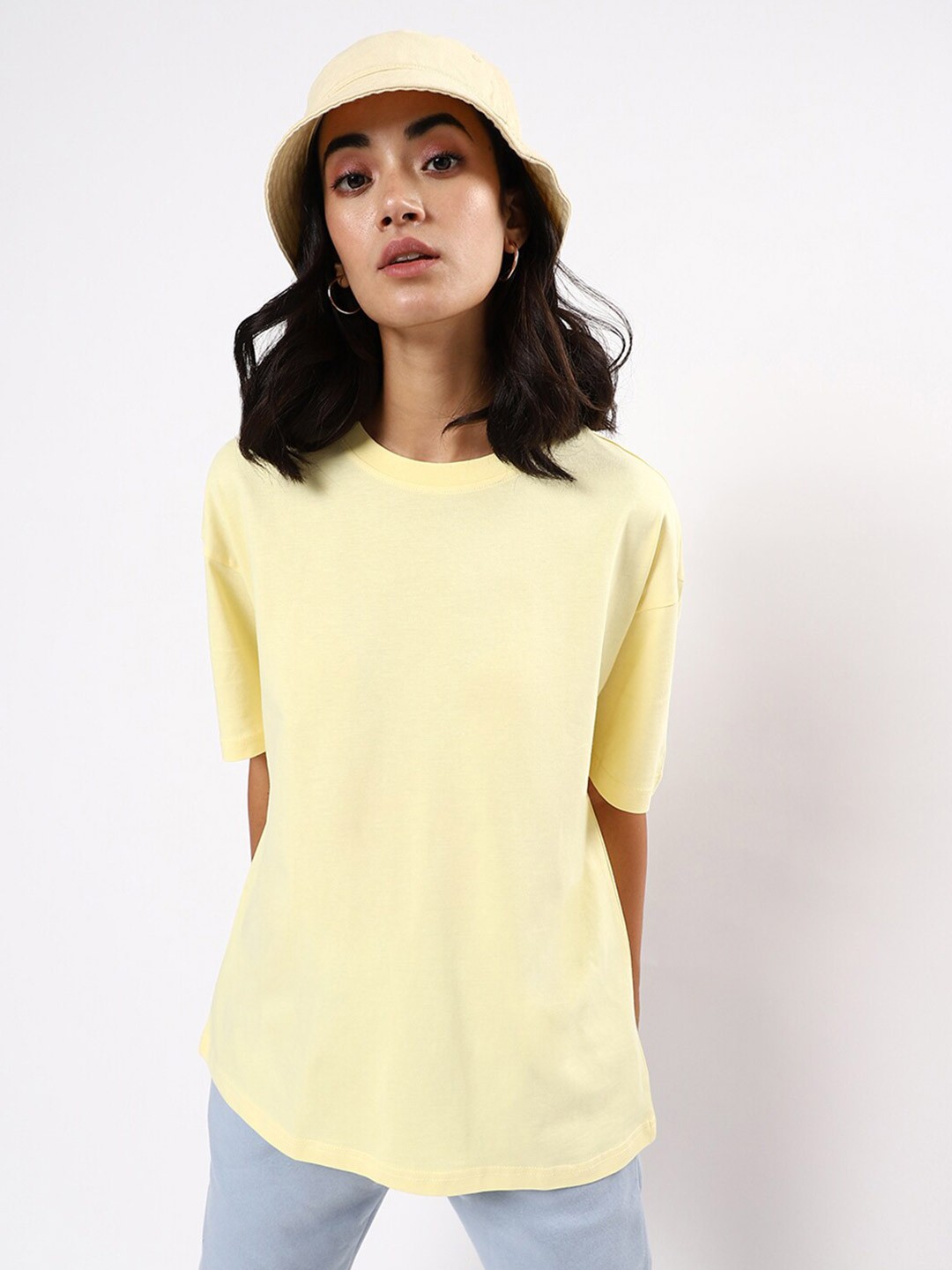 

Bewakoof Women Yellow & transparent yellow Loose T-shirt