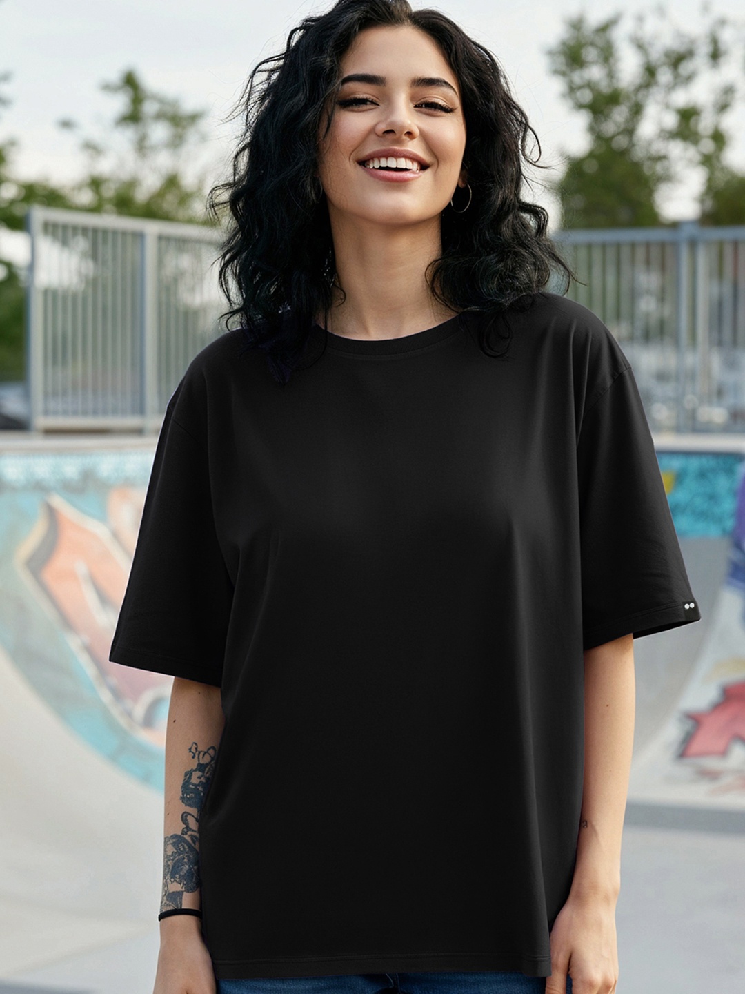 

Bewakoof Women Black Oversized T-shirt