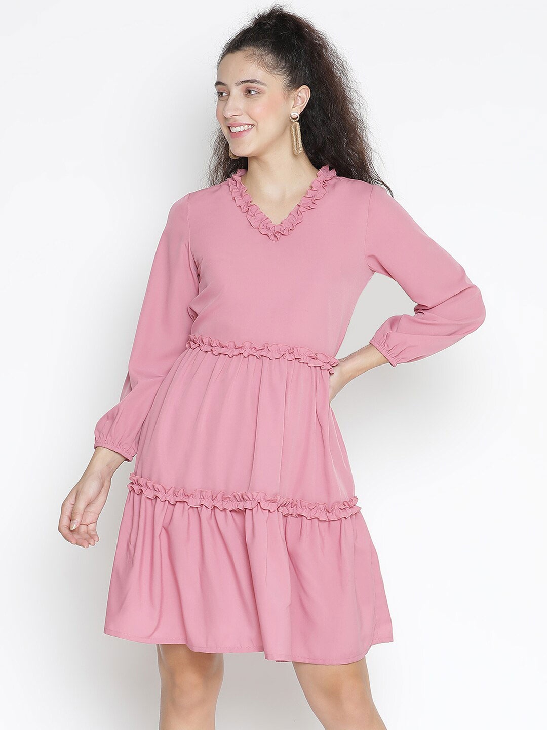 

DRAAX Fashions Pink A-Line Frill Dress