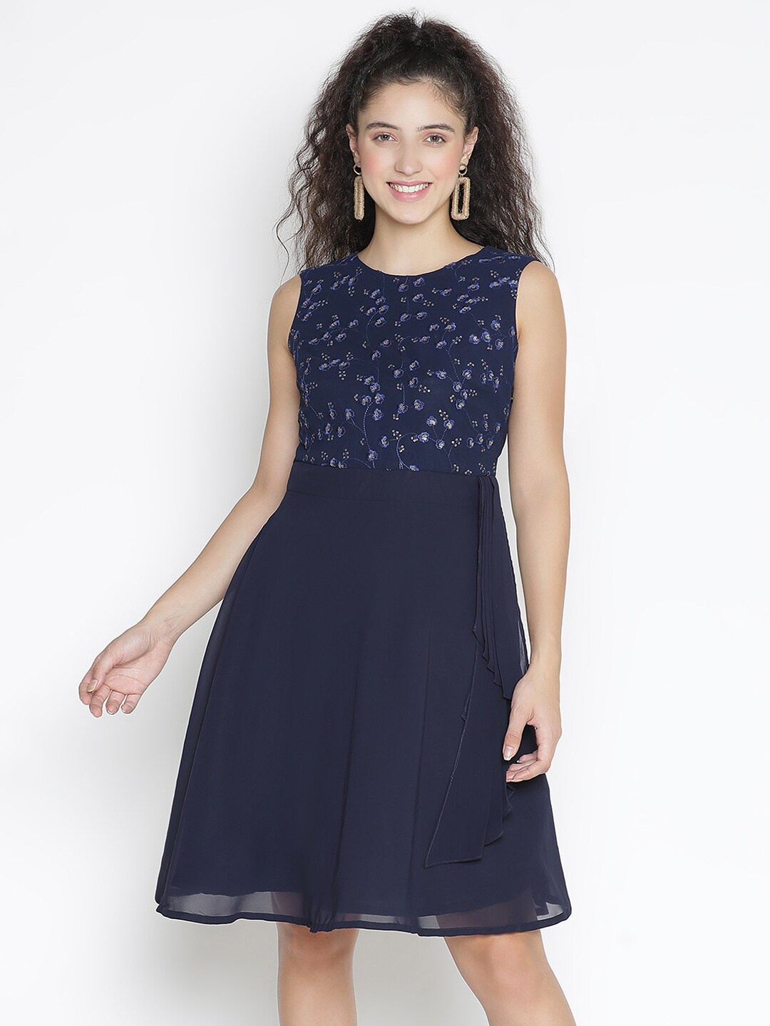 

DRAAX Fashions Women Blue & peacoat Georgette embroidered Dress
