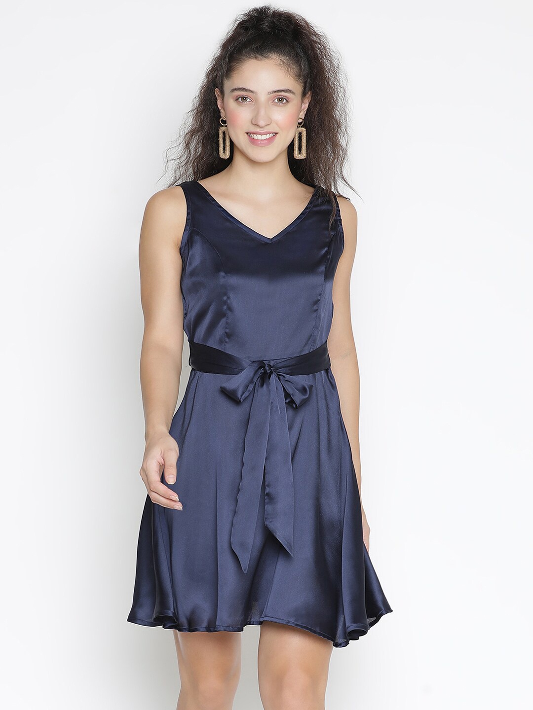 

DRAAX Fashions Blue & independence Satin A-Line Dress