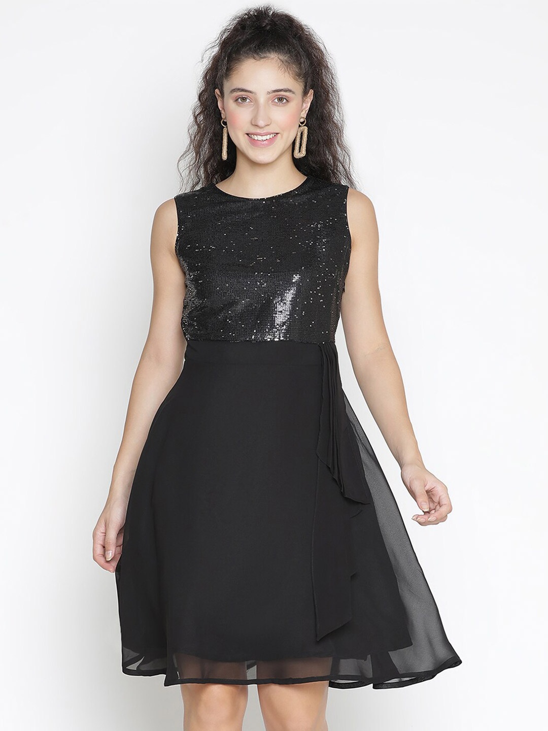 

DRAAX Fashions Black & caviar Embellished Georgette Dress