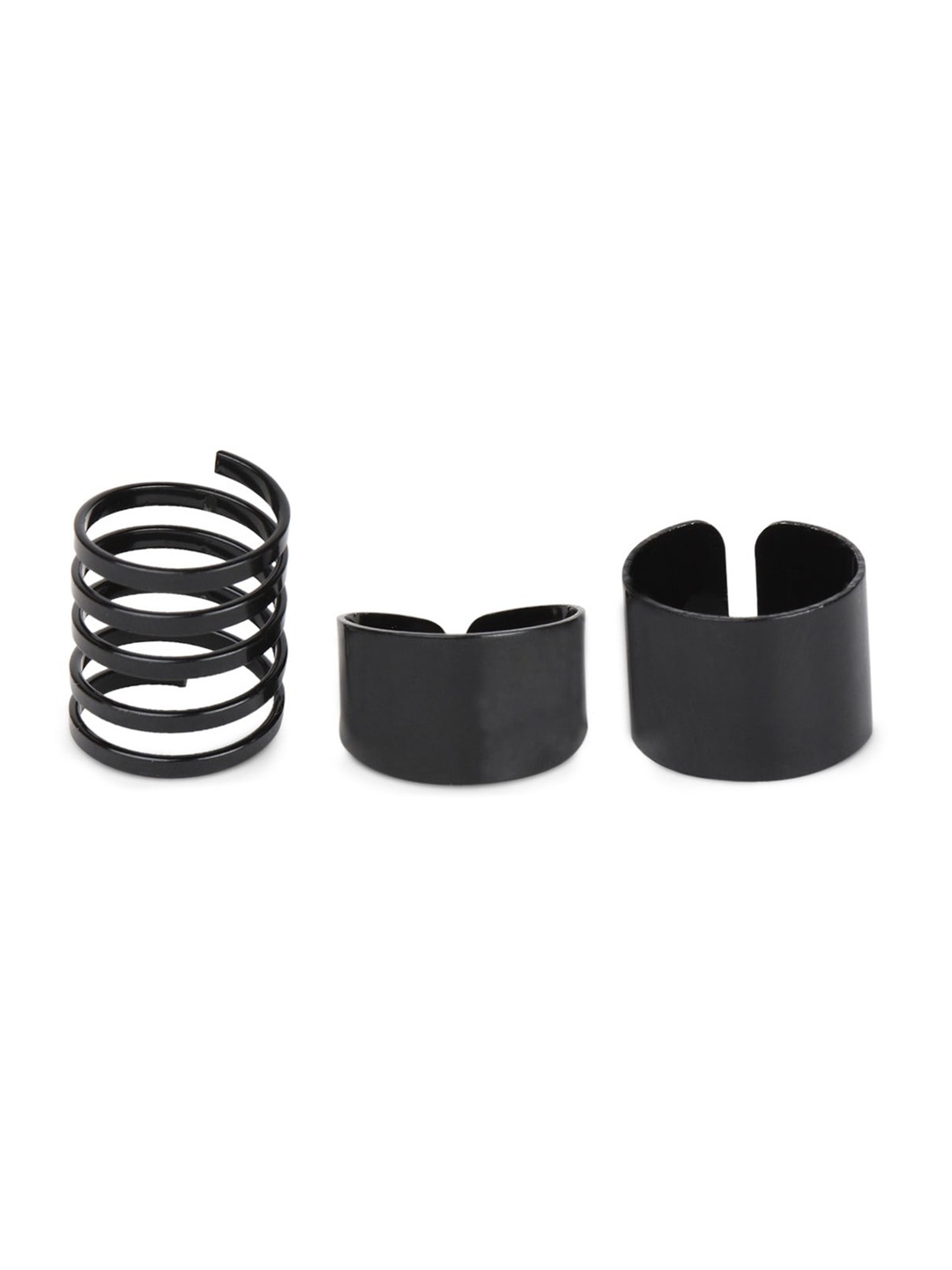 

FemNmas Set Of 3 Silver-Plated & Black Design Detailed Finger Rings