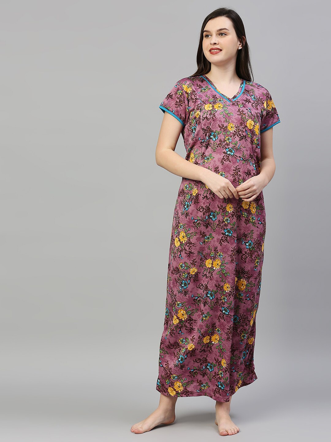 

Pretty Awesome Pink Printed Maxi Maternity Nightdress