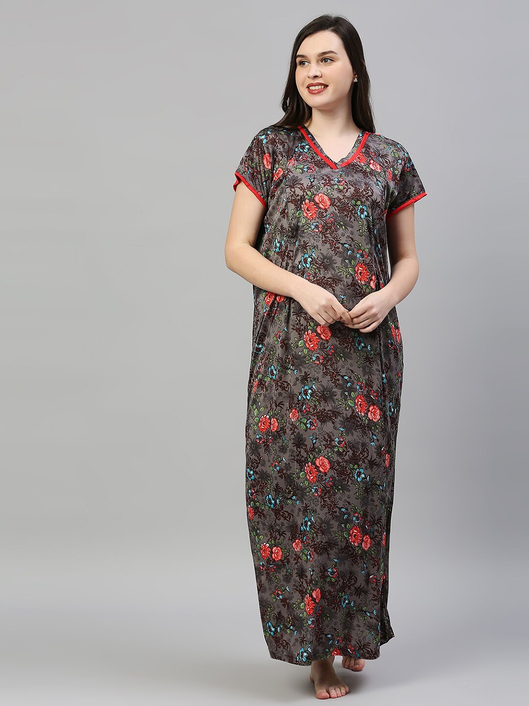 

Pretty Awesome Maternity Grey Printed Maxi Nightdress