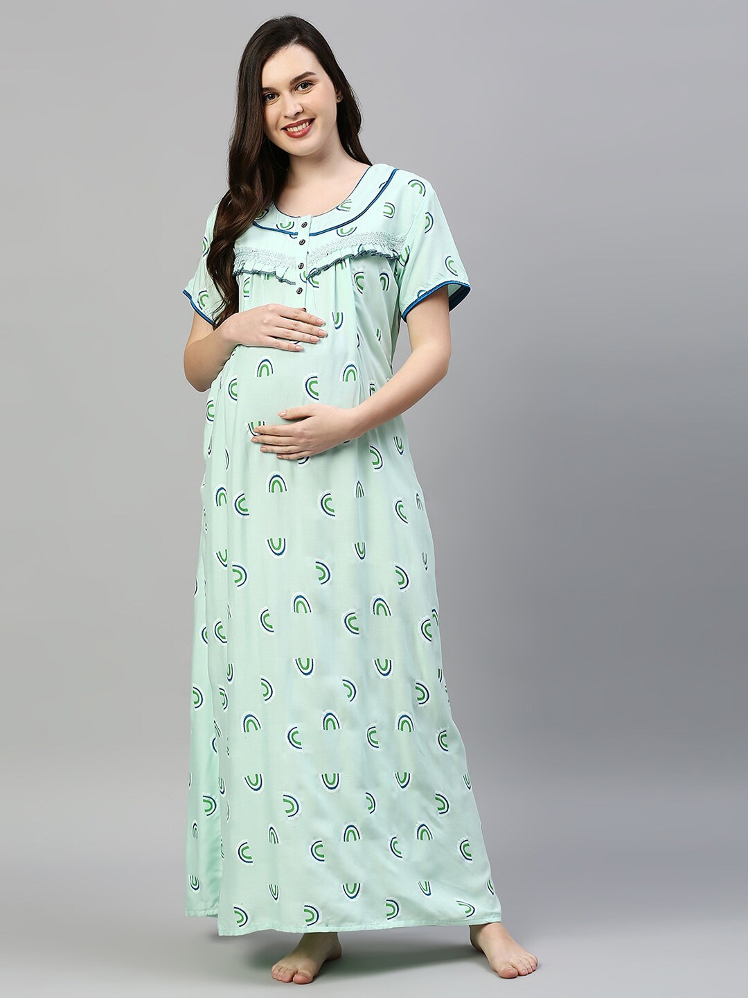 

Pretty Awesome Sea Green Printed Maxi Nightdress