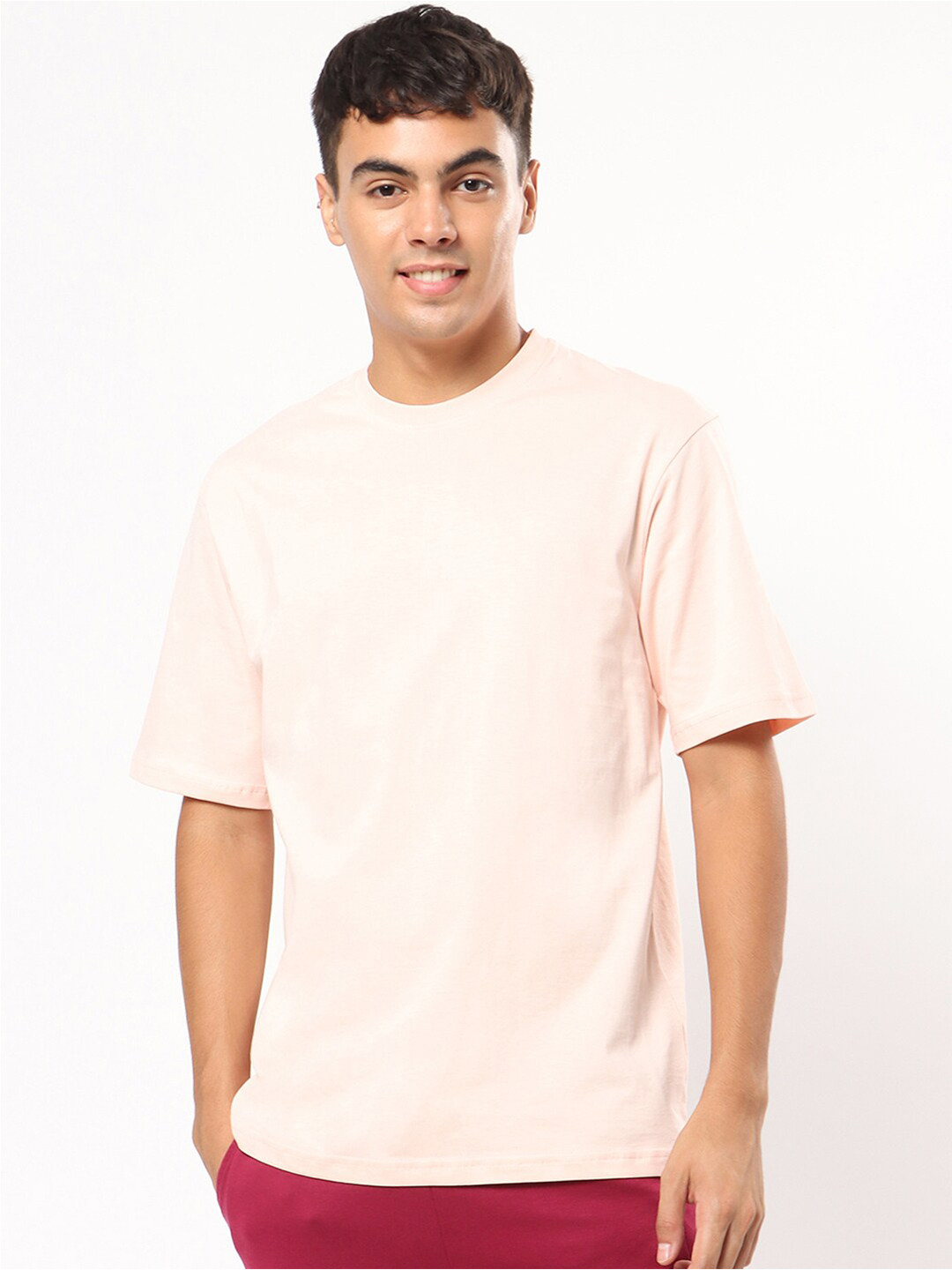 

Bewakoof Men Pink Solid Oversized T-shirt