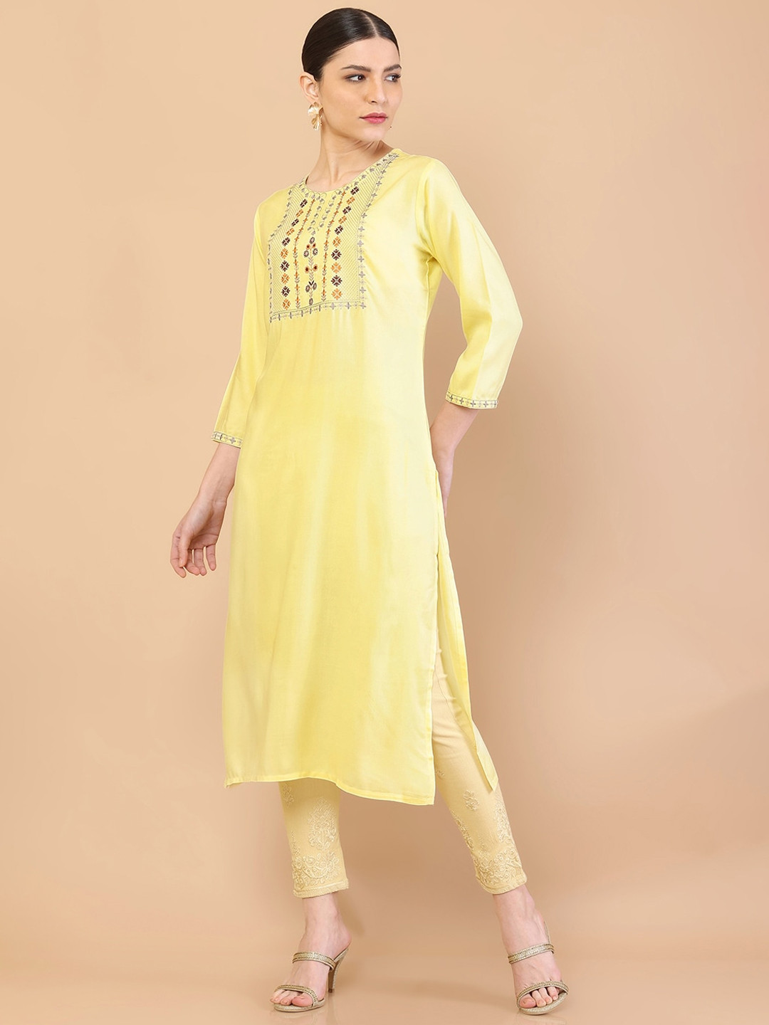 

Soch Women Yellow Embroidered regular Sleeves Thread Work Kurta