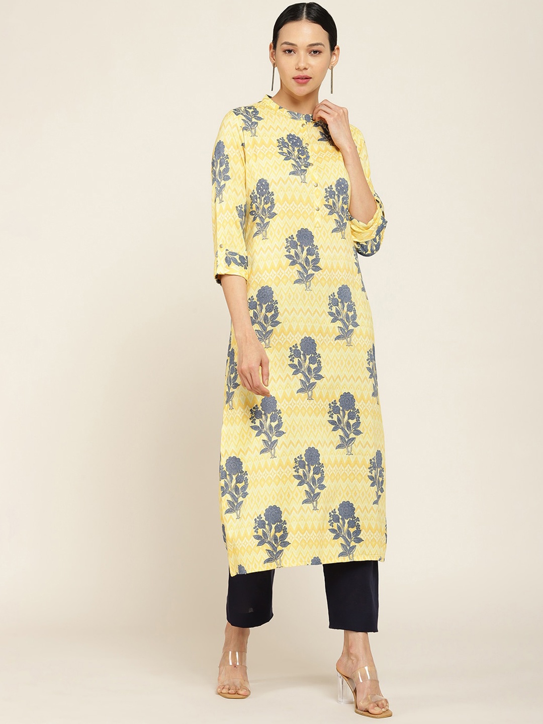 

Soch Women Yellow & Grey Ethnic Motifs Printed Kurta